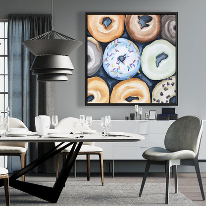 Watercolor Doughnuts Canvas | Blue Bedroom Decor | Framed Art