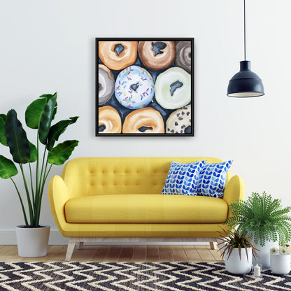 Watercolor Doughnuts Canvas | Blue Bedroom Decor | Framed Art