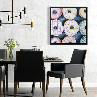Watercolor Doughnuts Canvas | Blue Framed | Home Decor Art