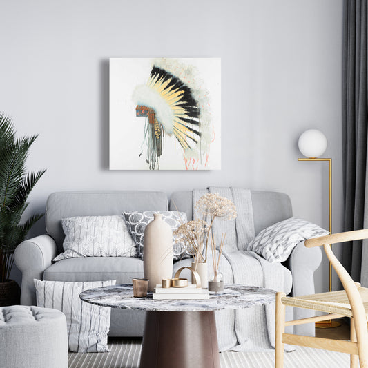 Yellow Feathers Canvas | Amerindian Headdress Home Decor