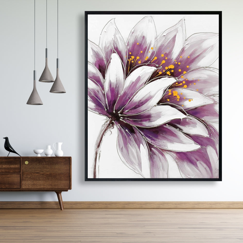 Purple Flower Botanical Gray Bedroom Canvas | Home Decor Art