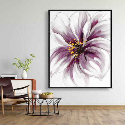 Toile botanique florale romantique grise | Décor d'orchidée violette