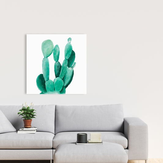 Watercolor Paddle Cactus Canvas | Exotic Green Bedroom Decor