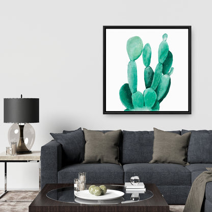 Exotic Green Watercolor Paddle Cactus Canvas | Home Decor
