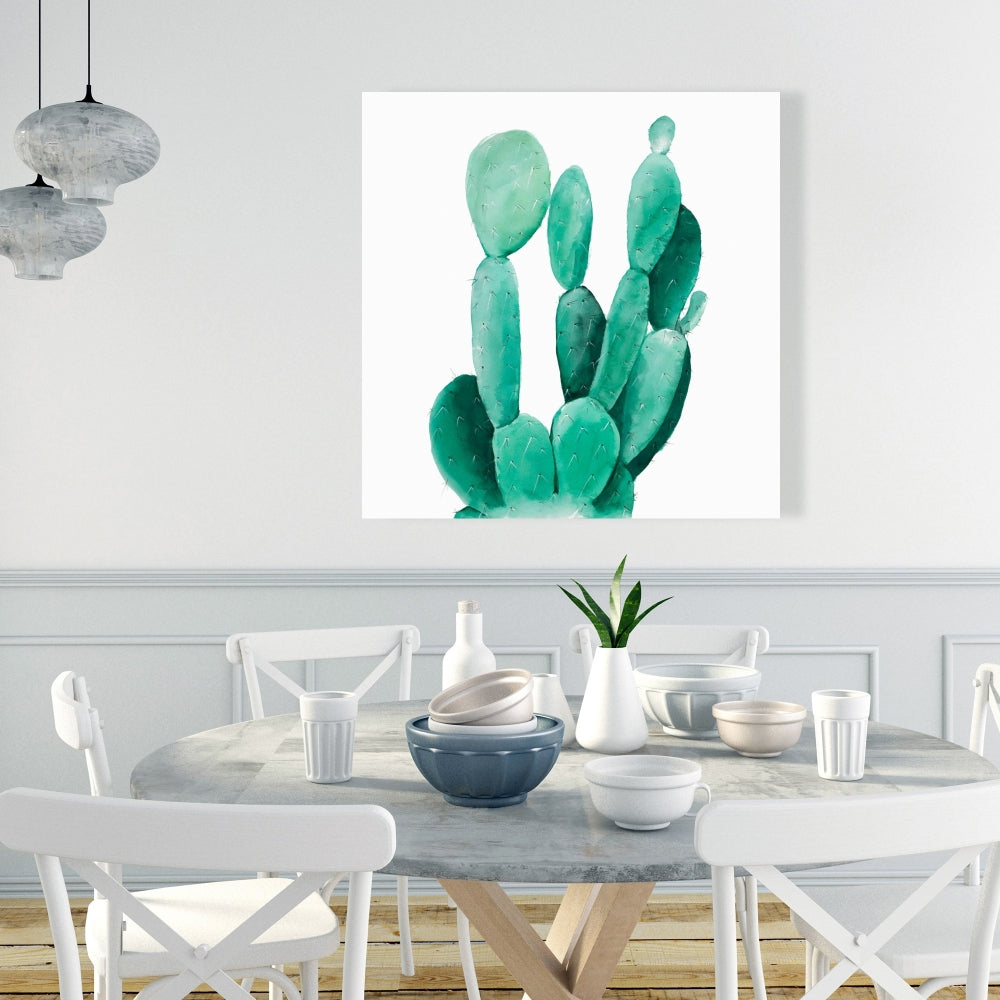 Watercolor Paddle Cactus Canvas | Exotic Green Bedroom Decor