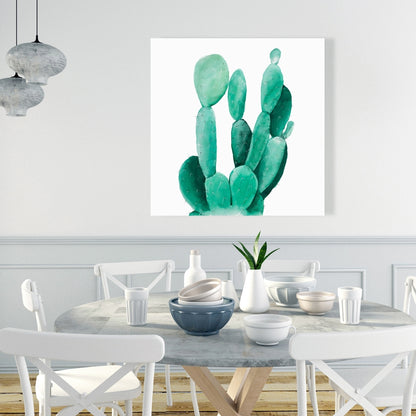 Watercolor Paddle Cactus Canvas | Exotic Green Bedroom Decor