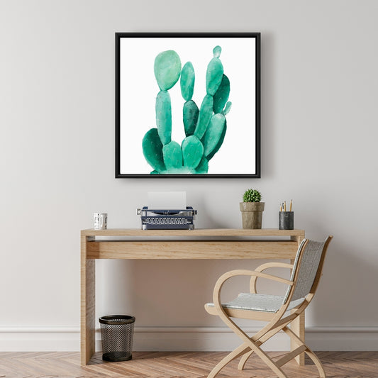 Exotic Green Watercolor Paddle Cactus Canvas | Home Decor