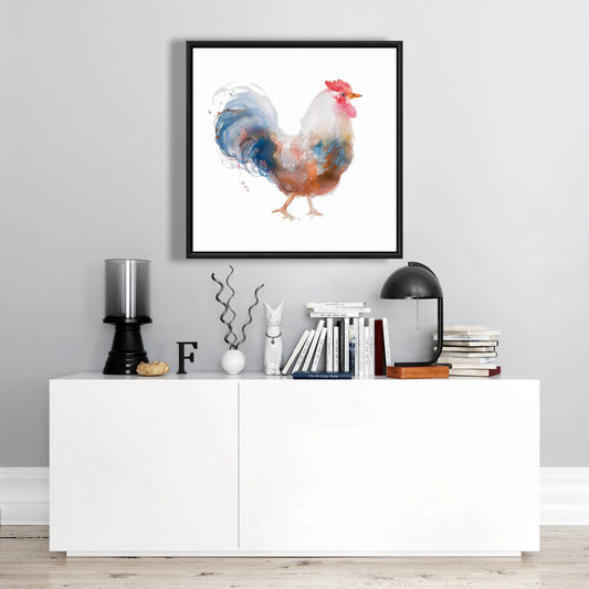 Toile aquarelle représentant un coq | Décoration de cuisine animalière encadrée