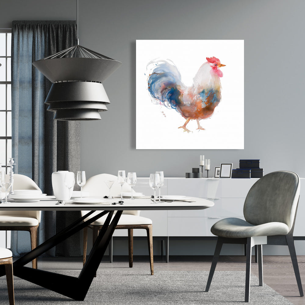 Watercolor Rooster Canvas | Farm Animals Kitchen Decor