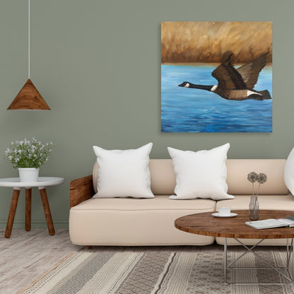 Blue Rustic Canada Goose Bedroom Canvas | Home Decor Art