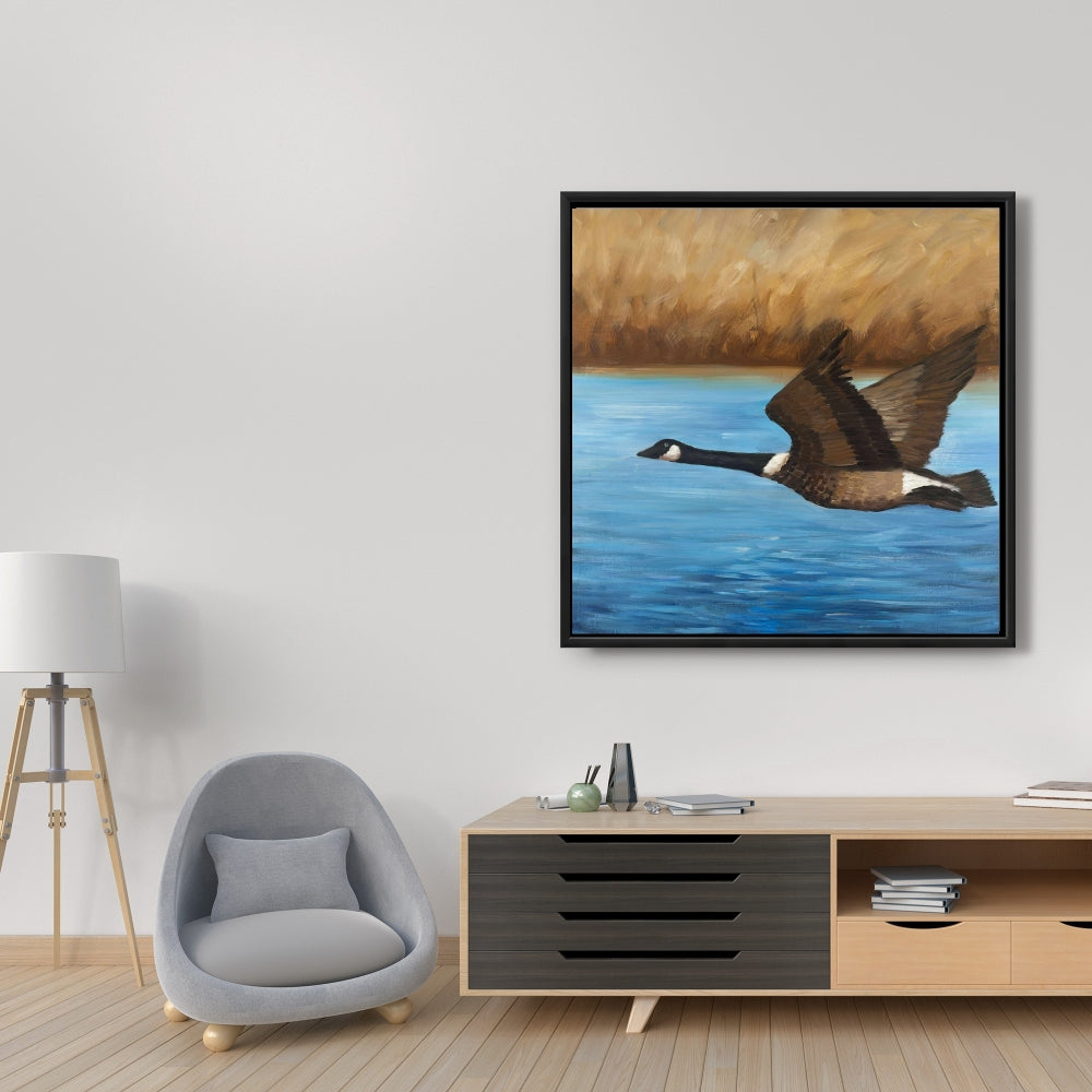 Rustic Canada Goose Canvas | Bedroom Bird Framed Wall Art