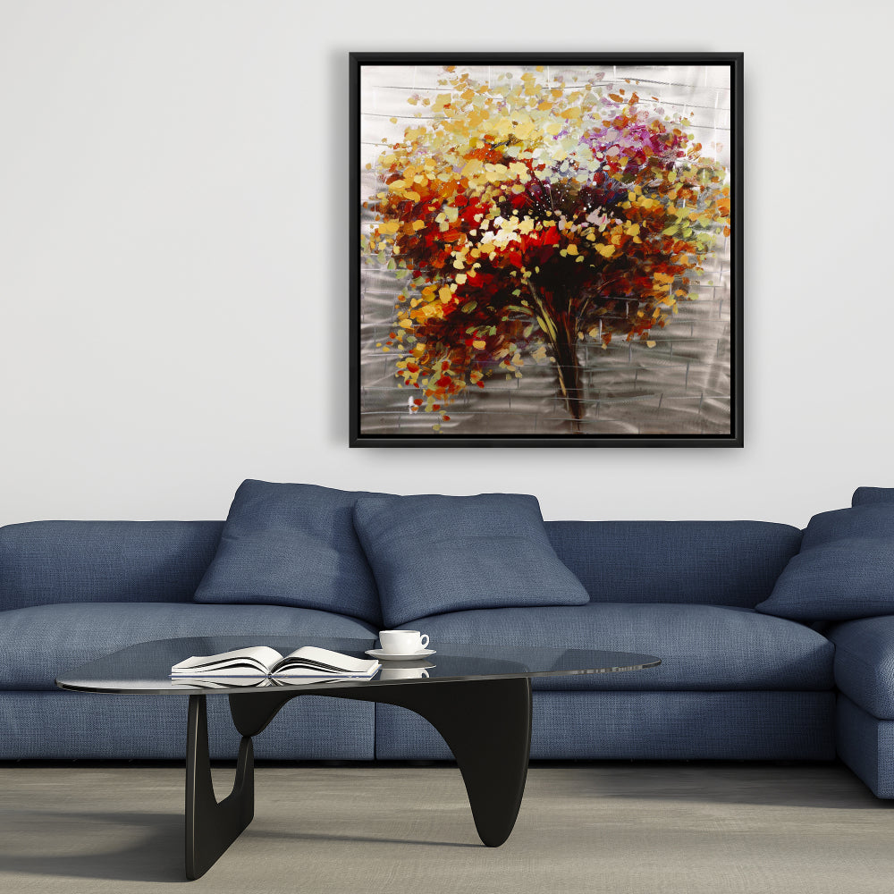 Abstract Colorful Tree Canvas | Brown Framed Home Decor Art