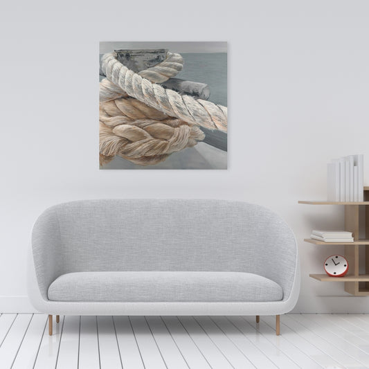 Bedroom Coastal Gray Canvas - Tie-down Ropes Closeup Decor