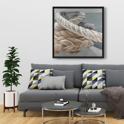 Toile marine grise | Gros plan sur les cordes d'arrimage