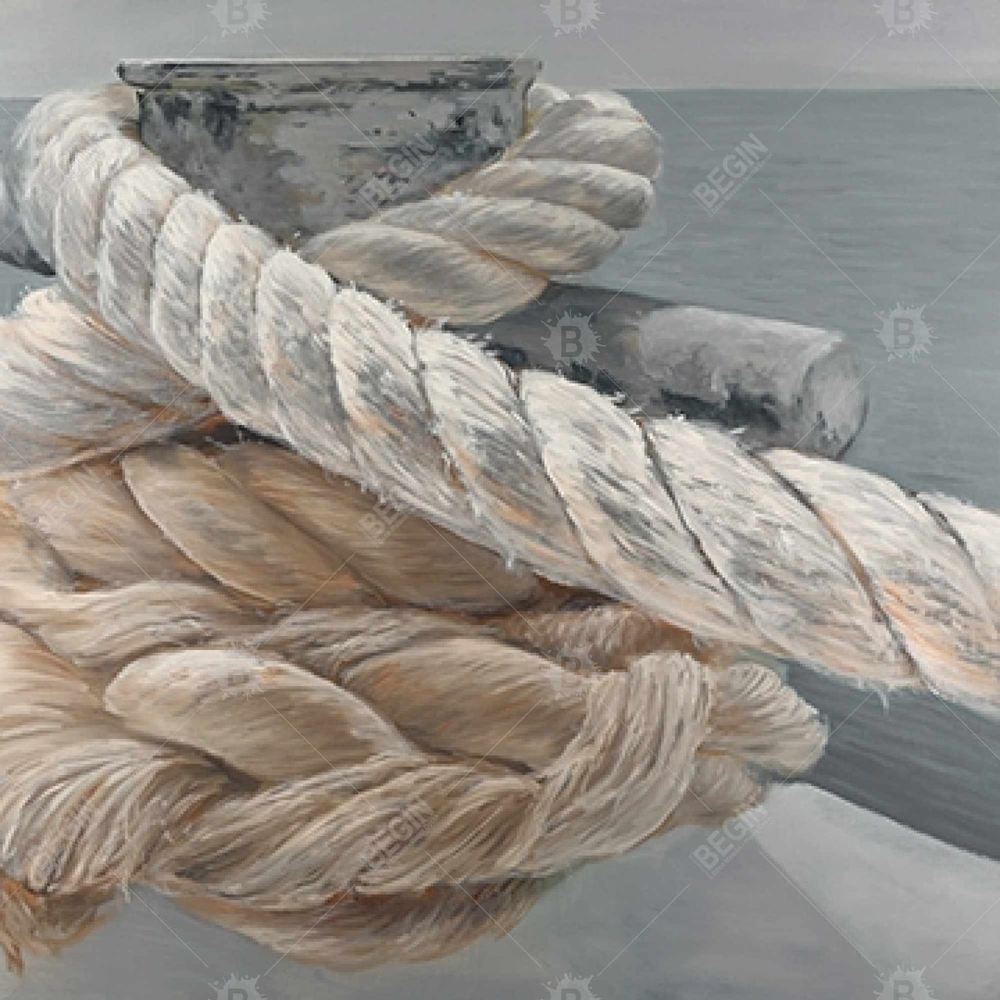 Bedroom Coastal Gray Canvas - Tie-down Ropes Closeup Decor