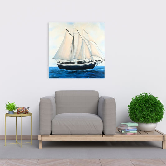 Voilier par une journée ensoleillée - Décoration de chambre sur toile marine