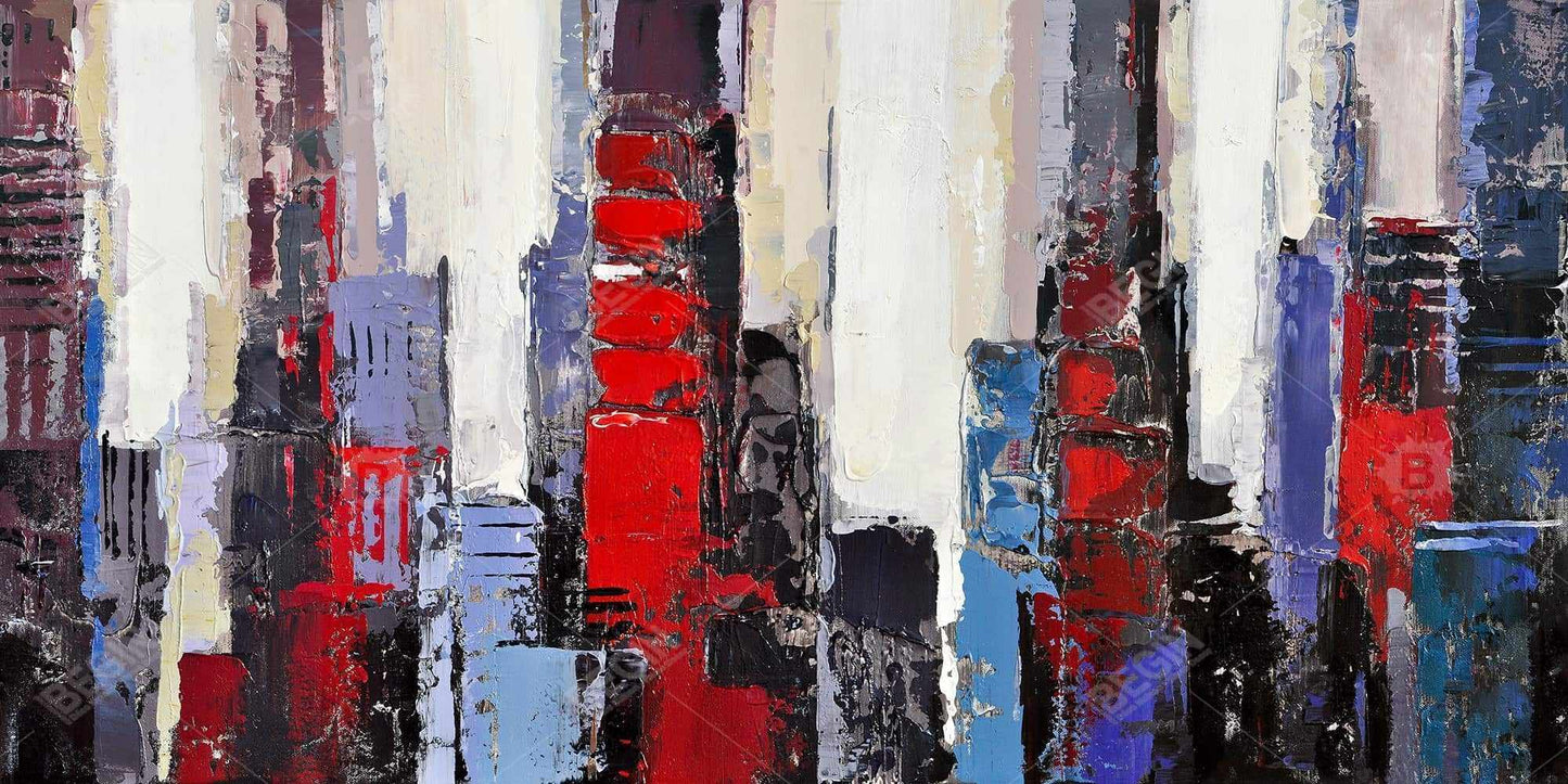 Toile encadrée – Bâtiments abstraits rouges et bleus pour la décoration intérieure
