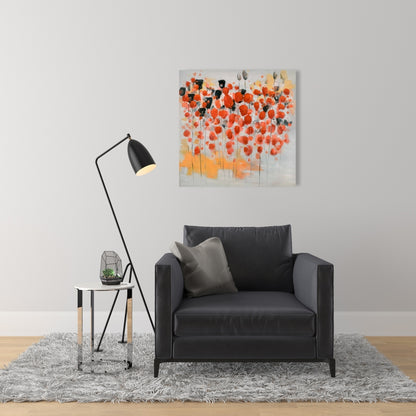 Gray Abstract Canvas - Red Dotted Flowers Field Home Decor