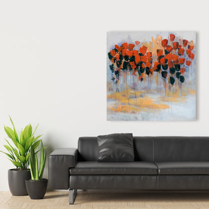 Red Flowers Field Canvas | Abstract Contemporary Home Decor