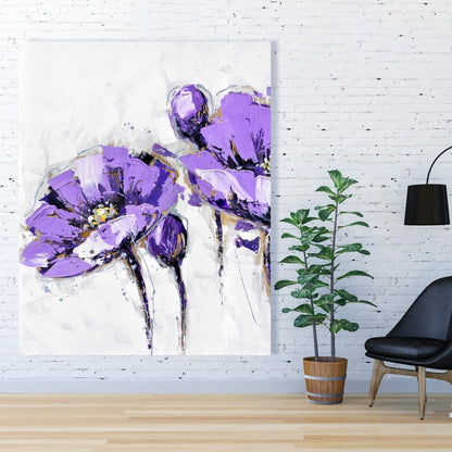 Toile à fleurs abstraites violettes - Décoration florale botanique pour la maison