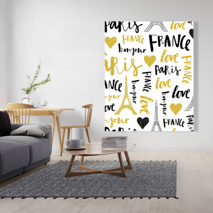 Yellow Bonjour la France Canvas - Typo & Symbols Bedroom Decor