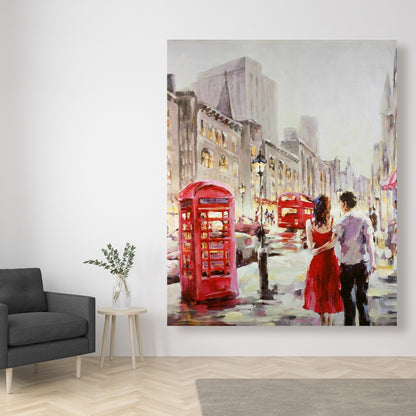 Couple marchant sur toile rouge | Décoration murale contemporaine pour chambre à coucher