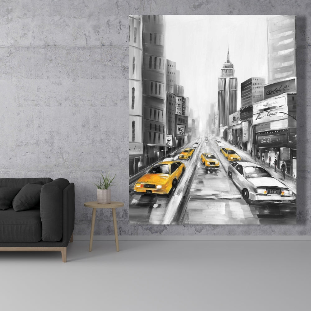 Toile « Taxis jaunes à New York » | Décoration d'intérieur grise