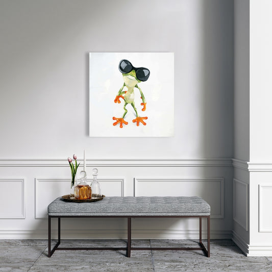 Funny Frog with Sunglasses Canvas | Aquatic Decor for Bedroom