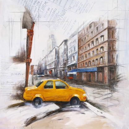 Taxi in the Street Sketch Canvas | Industrial Bedroom Decor