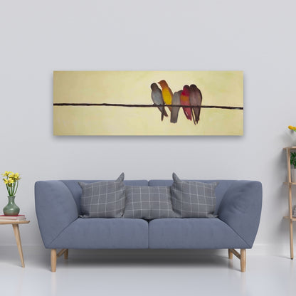 Five Birds on a Branch Canvas - Brown Contemporary Decor
