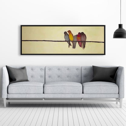 Five Birds on a Branch | Contemporary Canvas for Bedroom Decor