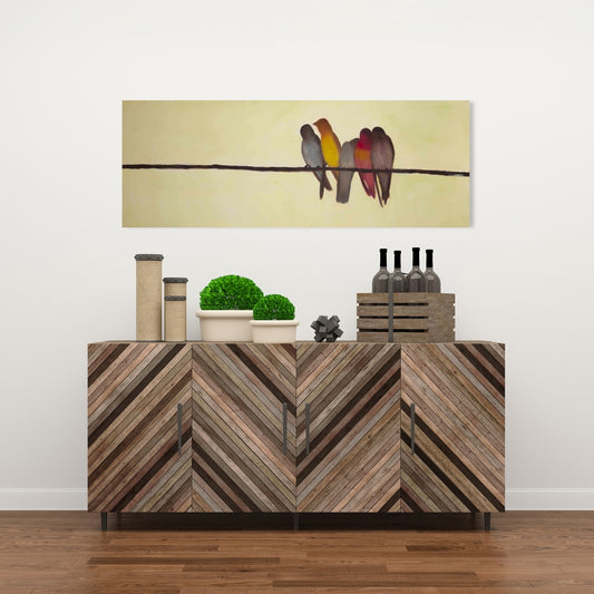 Toile « Cinq oiseaux sur une branche » - Décoration contemporaine marron