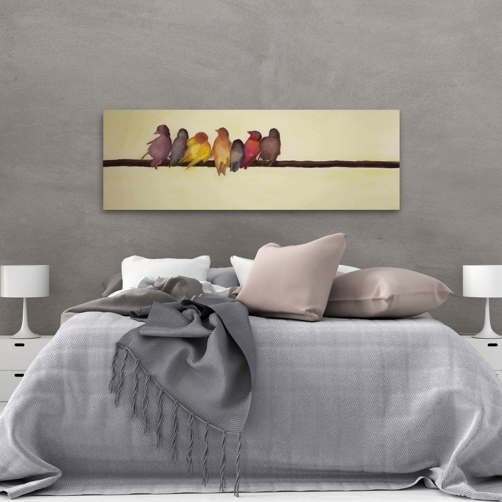 Bird Family Yellow Canvas - Contemporary Bedroom Wall Art