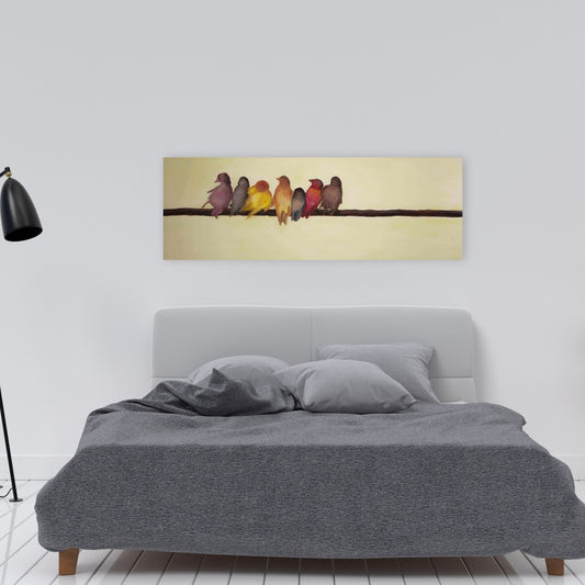 Bird Family Yellow Canvas - Contemporary Bedroom Wall Art
