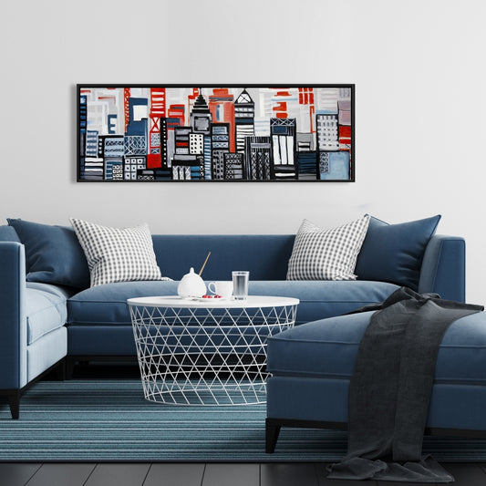 Geometric Urban Landscape Canvas | Blue Bedroom Wall Art