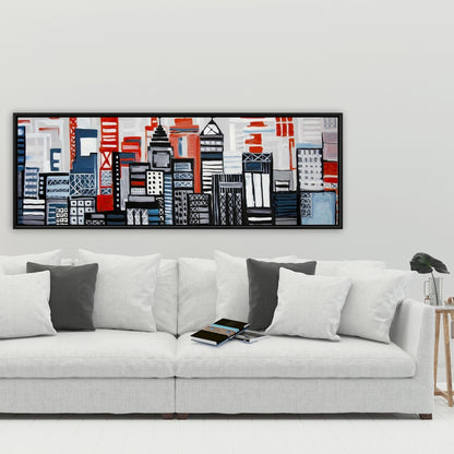 Geometric Urban Landscape Canvas | Blue Bedroom Wall Art