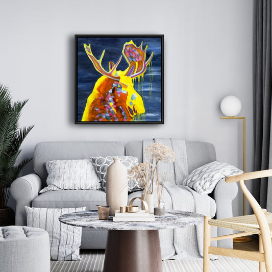 Colorful Moose Framed Canvas | Contemporary Bedroom Decor