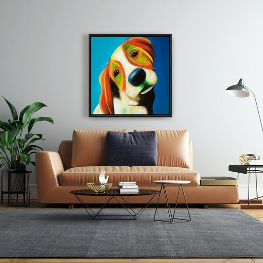 Colorful Beagle Dog Blue Framed Canvas | Home Decor Art