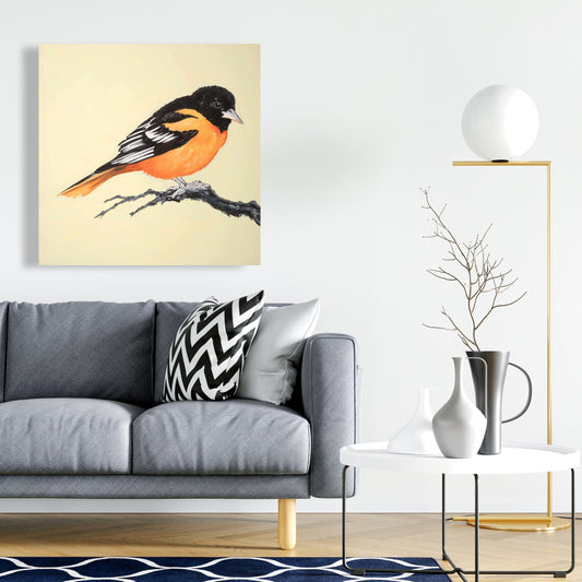 Black Bedroom Canvas | Realistic Bird on Branch Home Decor