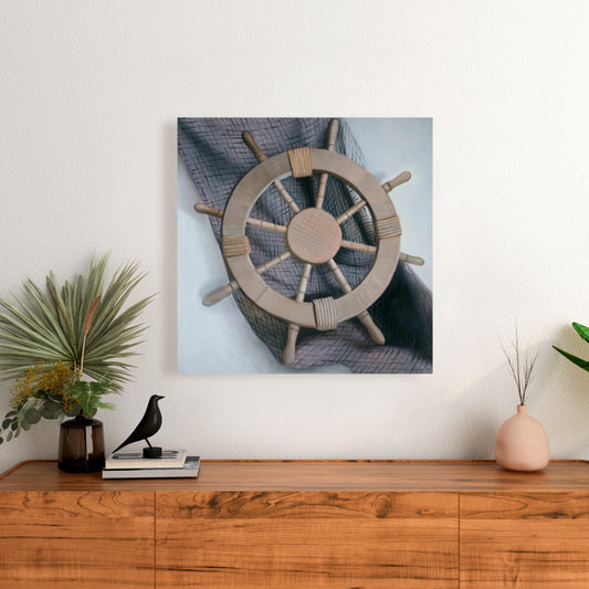 Helm on a Fishing Net - Marine Boat White Canvas Decor