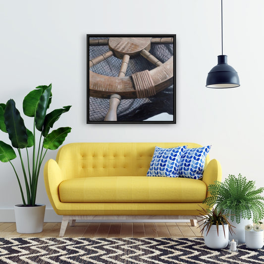 Toile « Gouvernail sur filet de pêche » | Décoration marine pour la maison, bateau marron