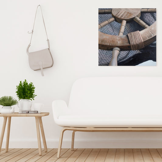 Helm on Fishing Net Canvas | Marine Bedroom Decor - Boat Art