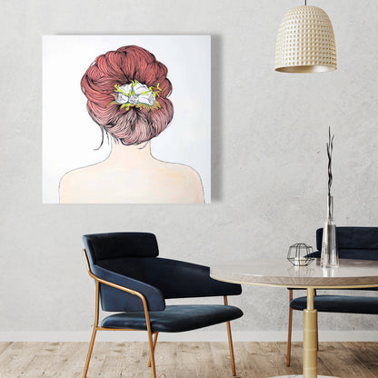 Romantic Bedroom Flowers Canvas | Lady with Flowers Decor