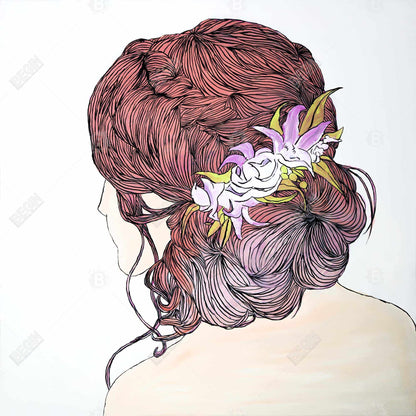Toile encadrée « Femme de dos avec fleurs » - Décoration d'intérieur