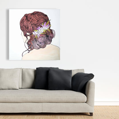 White Romantic Flowers Canvas | Woman from Behind | Home Decor
