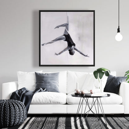 Danseuse sur tissus aériens, toile encadrée monochrome - Décoration d'intérieur