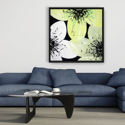 Pétales blancs et jaunes | Toile encadrée florale pour décoration intérieure