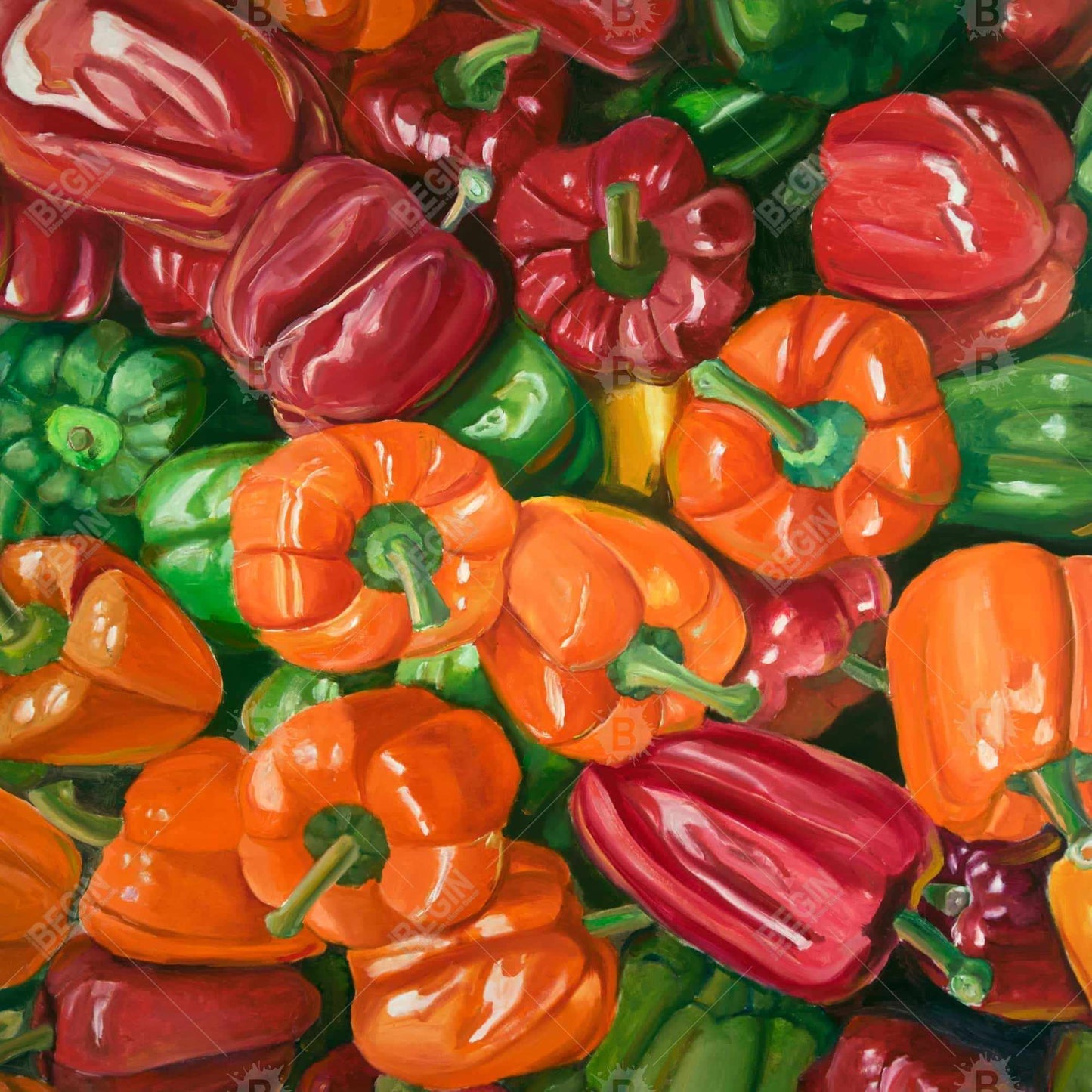 Red Gastronomy Canvas - A Lot of Peppers | Kitchen Decor