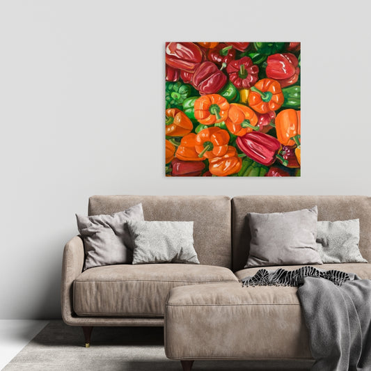 Red Gastronomy Canvas - A Lot of Peppers | Kitchen Decor