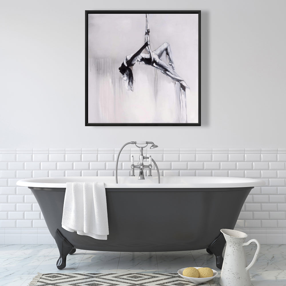 Toile de danseuse sur contorsion aérienne | Décoration d'intérieur encadrée blanche